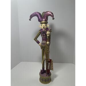 Pier 1 Imports Rare Magical Mardi Gras Jester Nut Cracker With Mini Jester 18”